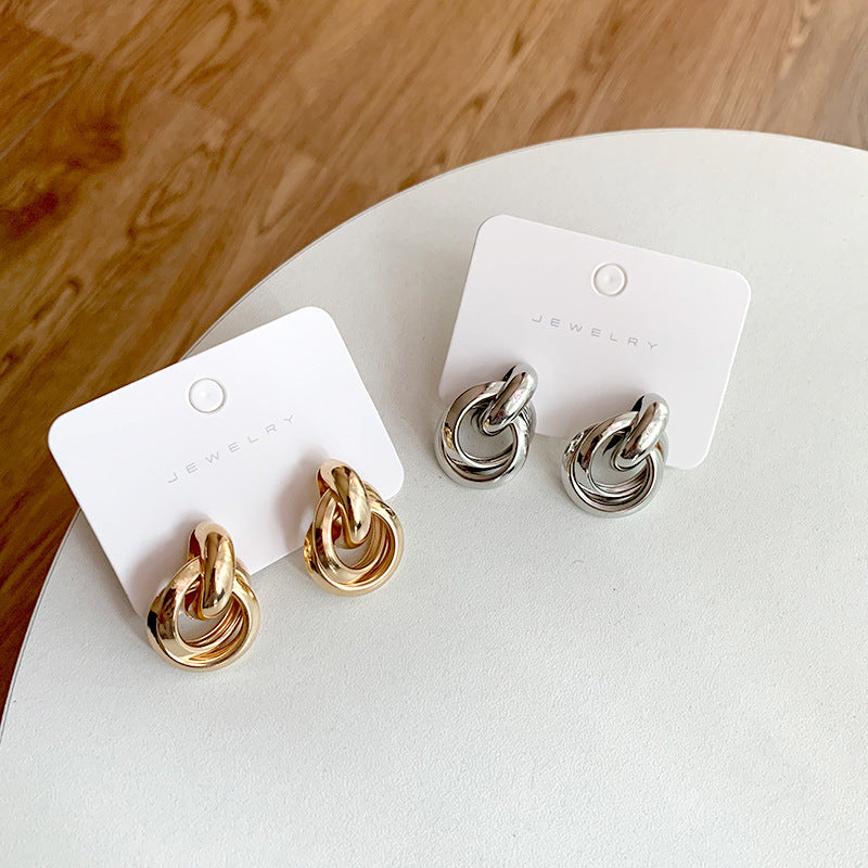 Geometric Stud Earrings Alloy Electroplated For Women Korean Fashion Gold Or Silver Jewelry Gift For Everyday Wear