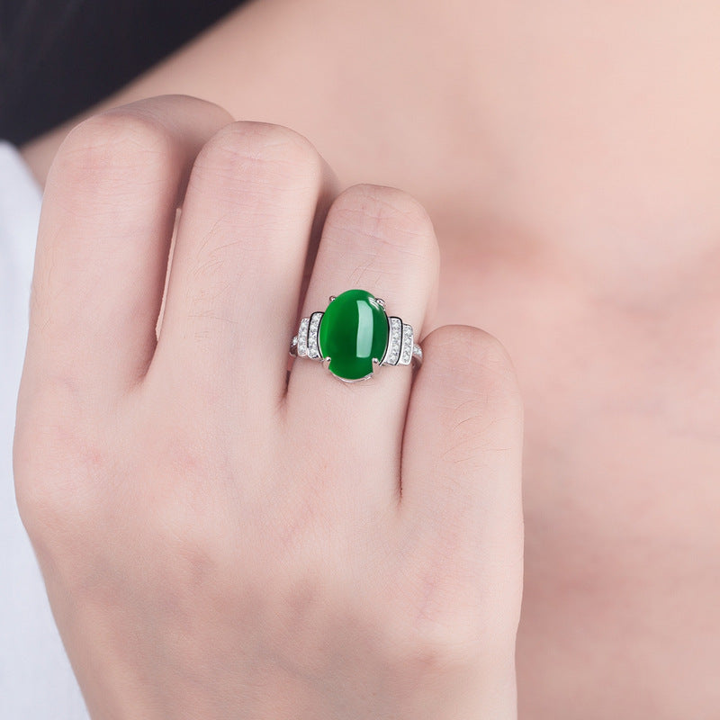 Green Agate Ring Copper Plated White Gold Tone Geometric Jewelry For Women Holiday Gift Fashion Stylish Everyday Wear