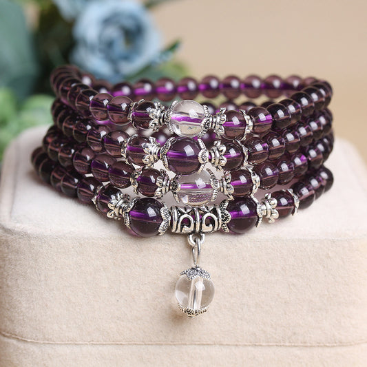 Womens Amethyst Crystal Bracelet Natural Stone With Multi Turn Design And Inherent Stone In Transparent Packaging