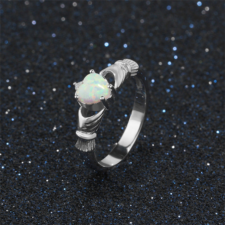 Heart Shaped Ring With Gold Inlay 24K White Gold Plated Wedding Band Manmade Gemstones Promise Ring For Brides