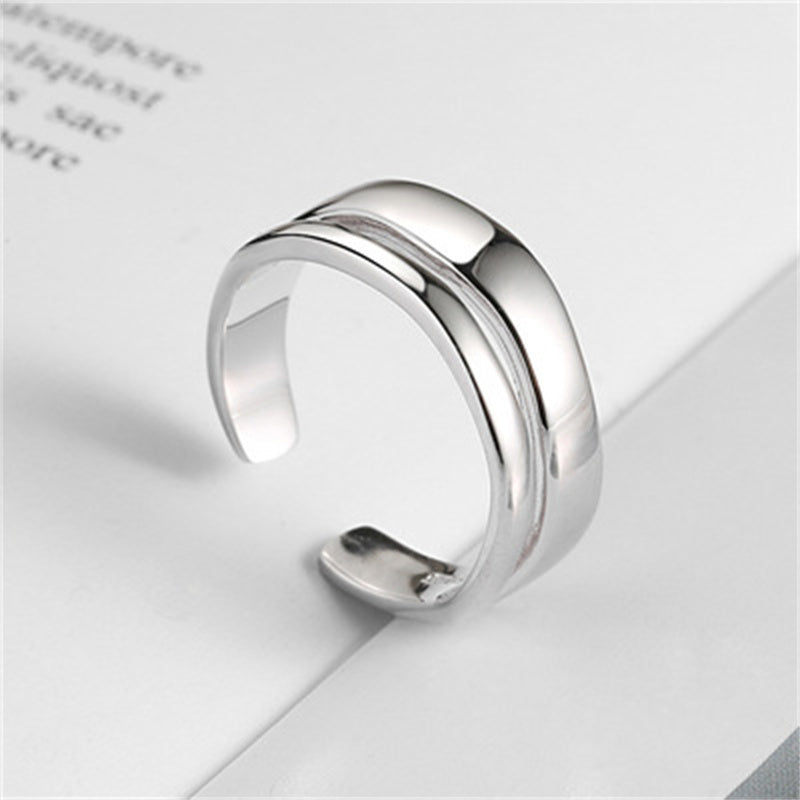 Double Layer Silver Plated Copper Ring Geometric Band With Glossy Finish Jewelry Gift For Everyday Sleek Shine