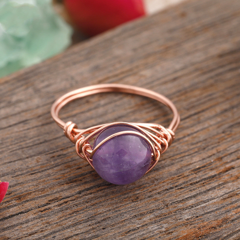 Natural Stone Bead Copper Adjustable Ring For Women Fashion Jewelry Handmade Party Promo Accessory About 20 Mm