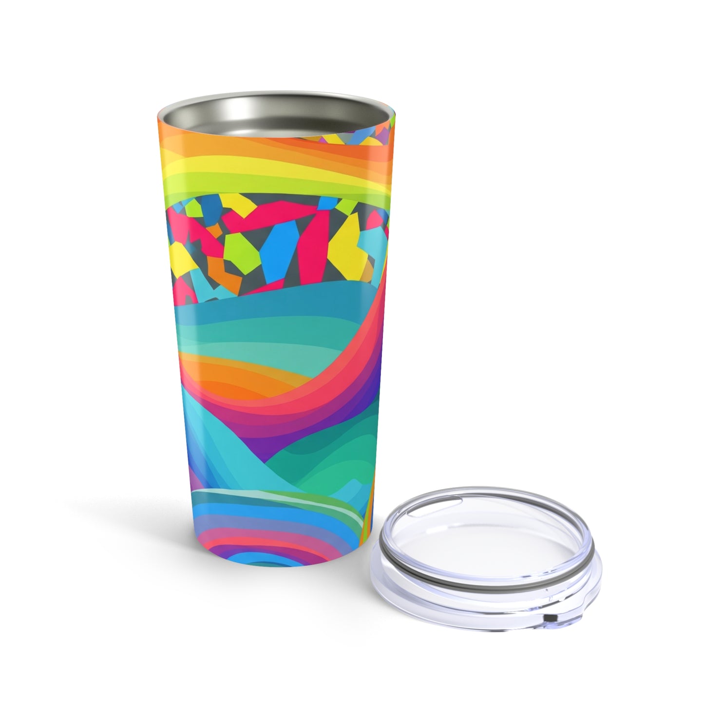 20 Ounce Stainless Steel Tumbler With Double Wall Vacuum Insulation Spill Resistant Travel Mug Printed Design All