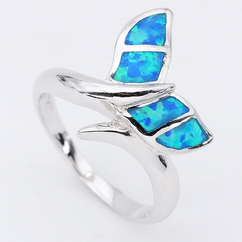 Womens Opal Mermaid Tail Ring With Diamond Inlay Alloy Gem