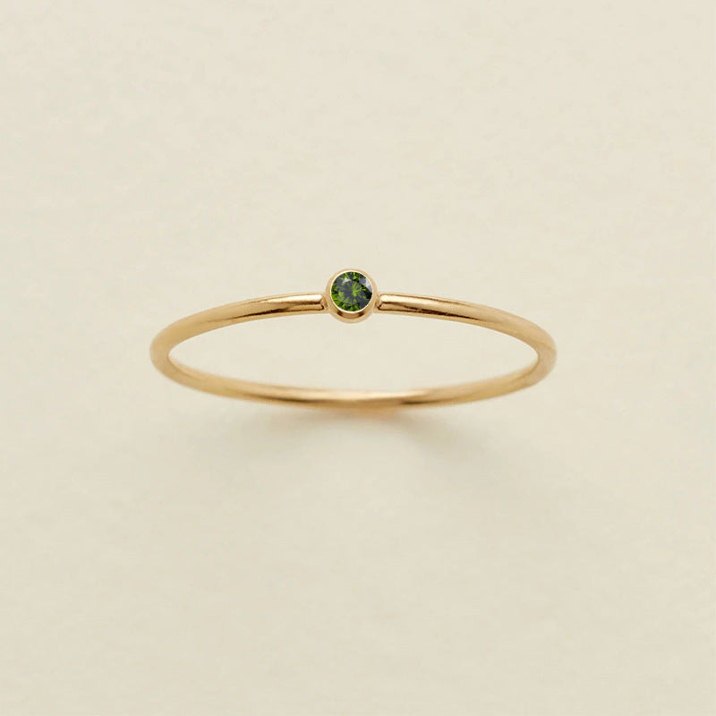 Stainless Steel Geometric Ring With Diamond Accents And Colorful Simulated Birthstone Anniversary Ring For Women Girls