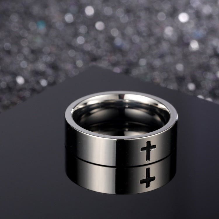 Pendant Necklace Black Epoxy Cross Ring Titanium Steel Religious Jewelry For Everyday Wear Clean Minimal Shine