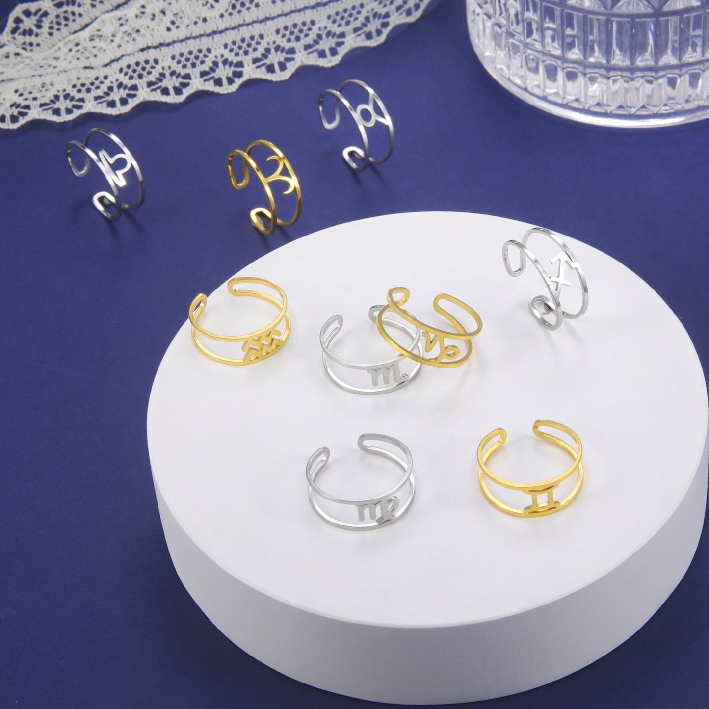 Unisex Titanium Steel Ring Electroplated Stainless Steel Constellation Zodiac Sign Ring Natural Design For Men And Women