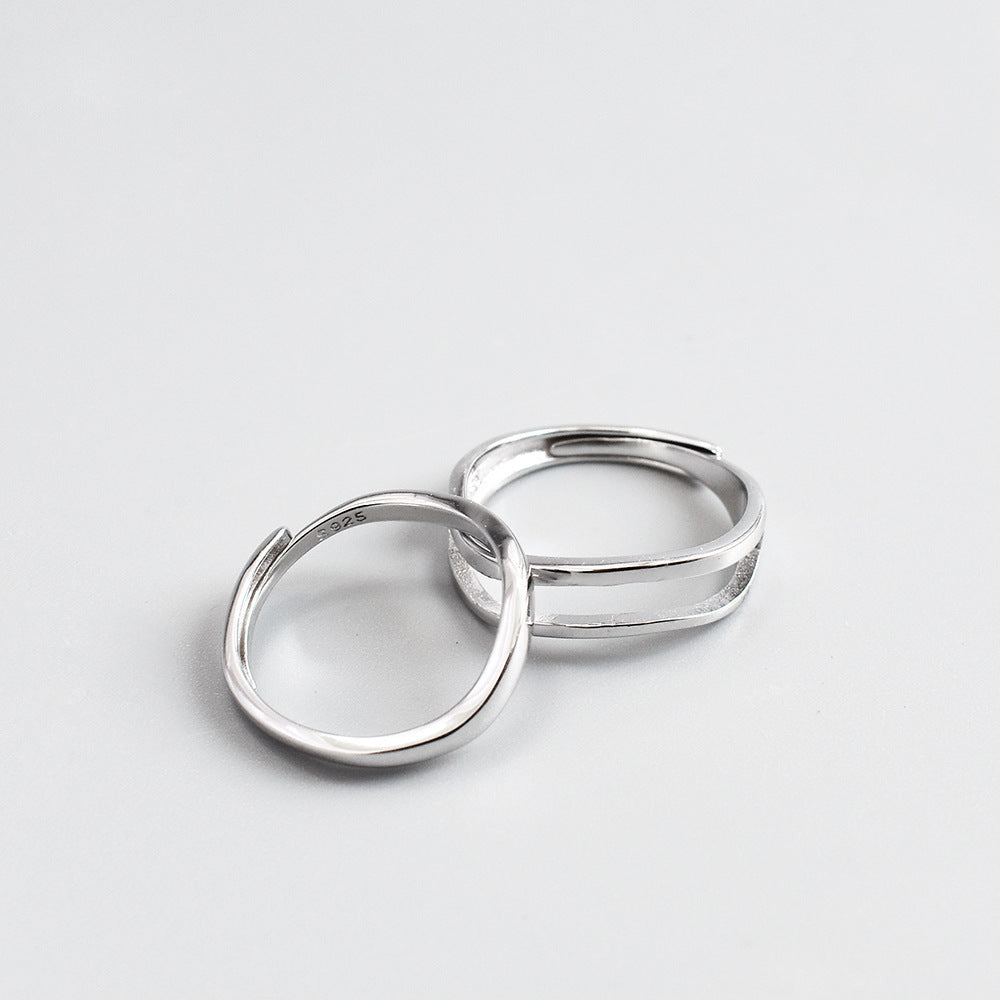 Sterling Silver 925 Couple Rings Adjustable Open Wave Design His Hers Matching Bands Fashion Jewelry For Twins