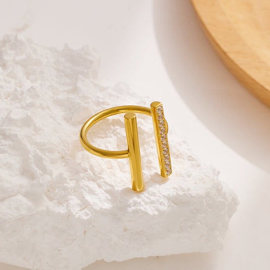 Womens Titanium Steel Stackable Rings with Micro Inlaid Zircon Geometric Round Design Jewelry For Everyday Use