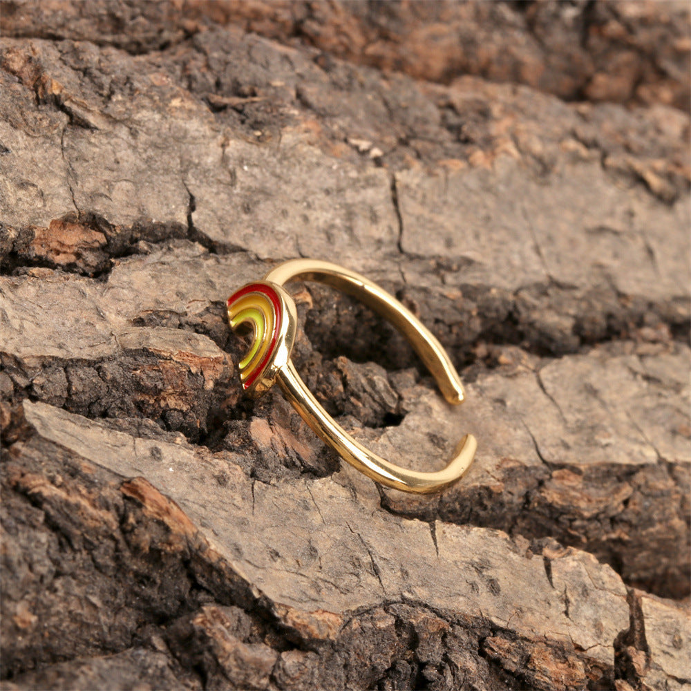 Rainbow Opening Ring Copper Fruit Shaped Jewelry Creative European Form Fashion Ring Gift For Women Chic Style