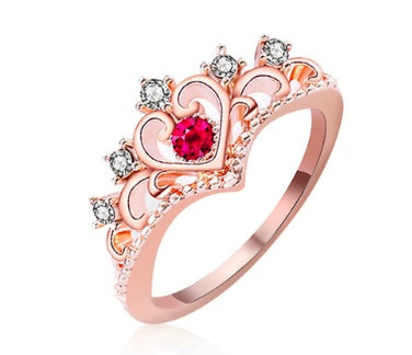 Rose Gold Crystal Ring Love Heart Crown Rhinestone Jewelry For Women Elegant Sparkling Design For Everyday Use