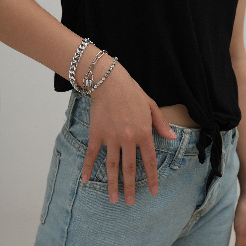 Womens Bracelet Set Gold And Silver With Diamond Accents Lock Closures Fashion Jewelry Alloy Bracelets 3 Piece