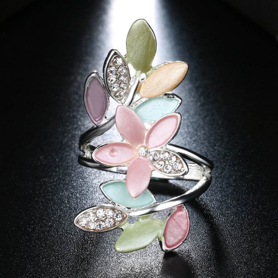 Womens Enamels Flower Ring Electroplated Metal Alloy Gemstone Jewelry For Parties Anniversaries Birthdays Gift