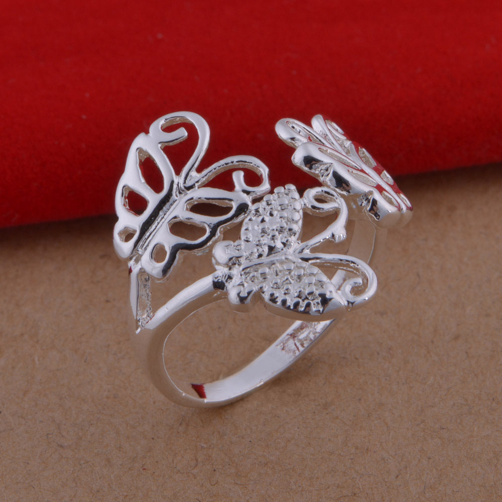 Sterling Silver Plated Butterfly Ring Unisex Open Ring Adjustable Constellation Fashion Jewelry Korean Design Chic