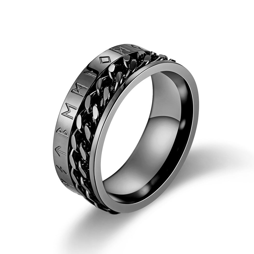Text Chain Ring Titanium Steel Polished For Men Women Jewelry Gold Black Finish Sizes 6 7 8 9 10 11 12 13 Everyday Wear