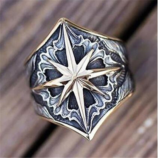 Mens Vintage Two Tone Ring With Geometric Pattern Alloy Electroplated Fashion Jewelry Accessory Durable Sturdy