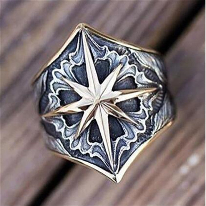 Mens Vintage Two Tone Ring With Geometric Pattern Alloy Electroplated Fashion Jewelry Accessory Durable Sturdy