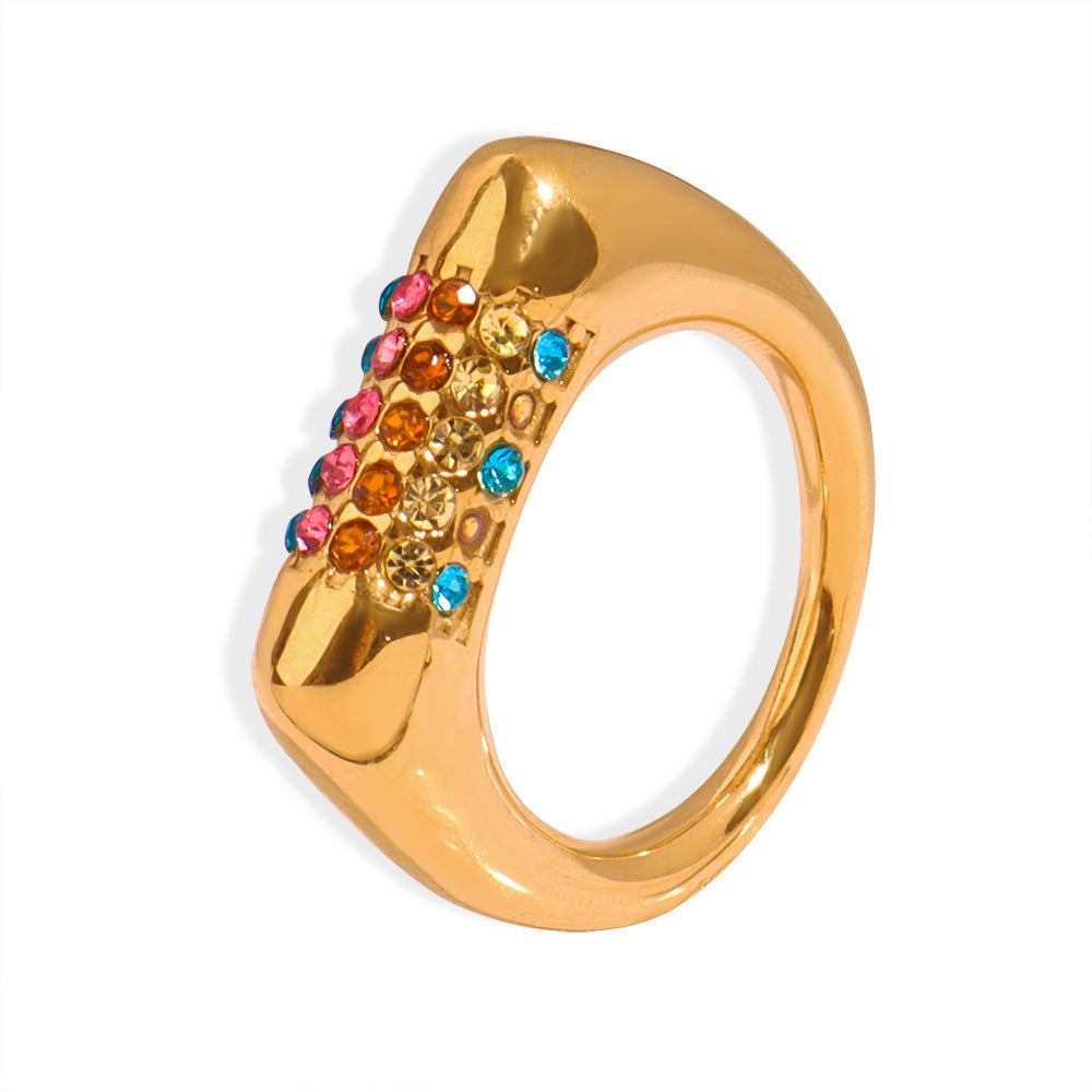 Geometric Titanium Steel Gold Plated Ring Diamond Finish Elegant Unisex Accessory for Everyday Wear Size 6 7 8