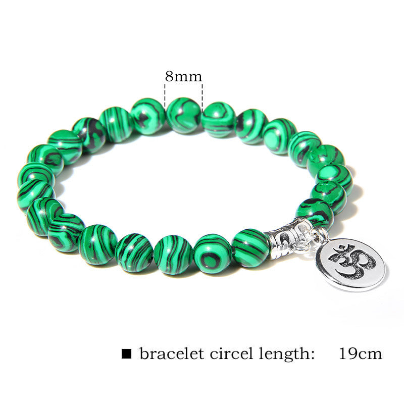 Womens Malachite Crystal Bracelet with Rhinestones Korean Design Yoga Lotus Om Charm Emperor Stone For Everyday Wear