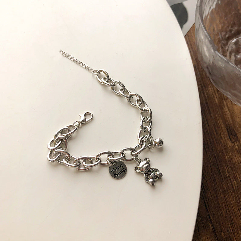 Women's Bear Pendant Bracelet Set Korean Inspired Hand Jewelry Simple Electroplated Alloy Design Fashionable Bracelet