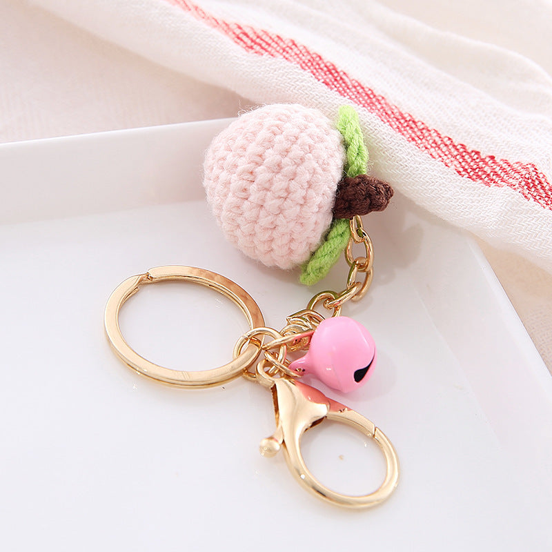 Fruit Keychain Cute Creative Key Chain With Plastic Design Fun Accessory For Keys Bags Peach Pendant Wool Ball