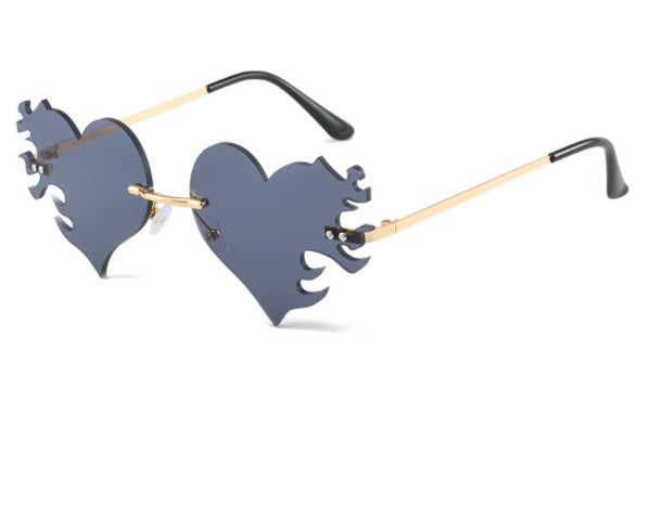 Metal Frame Sunglasses With HD Lenses Eye Protection Heart Fire Design Universal Fit For Women And Men All Day