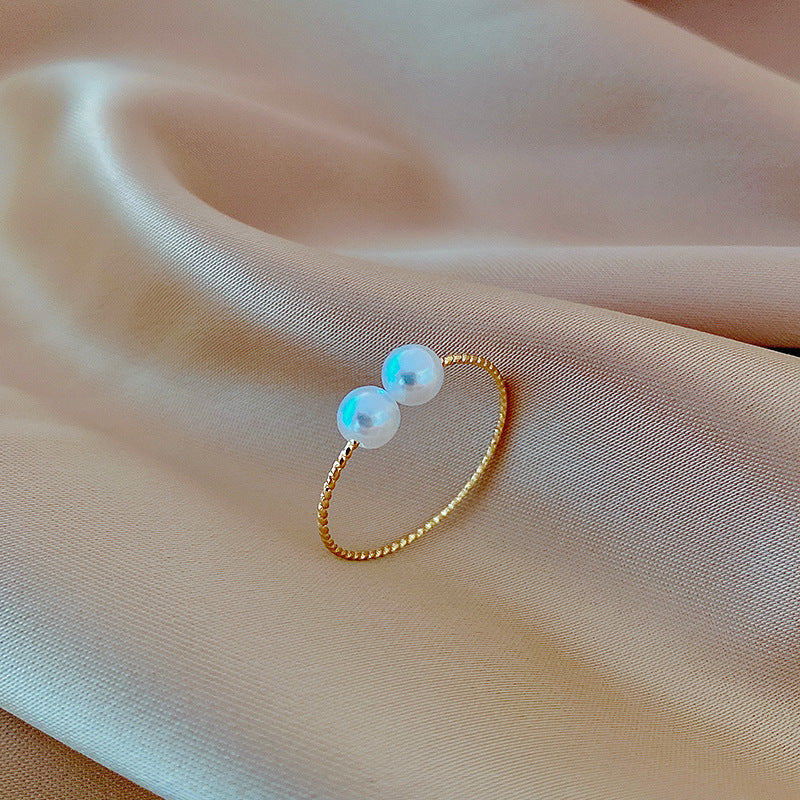 Adjustable Pearl Copper Ring Retro Design Electroplated