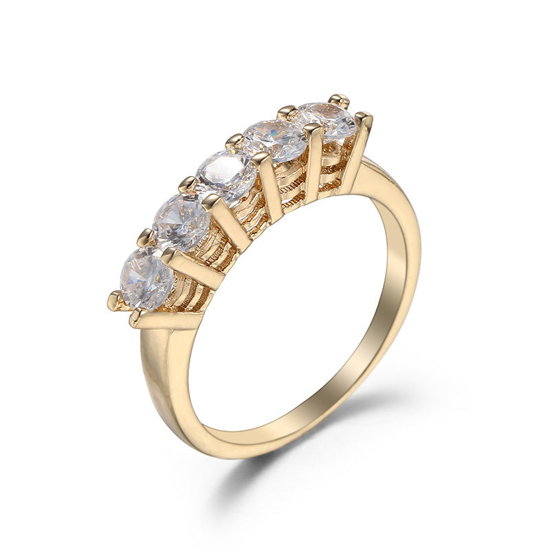 Gold Plated Geometric Copper Ring Inlaid Zircon For Women