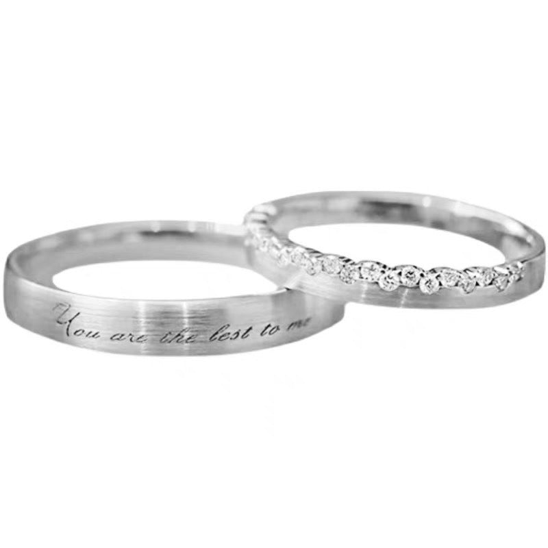 Matching Silver Couple Rings With Diamond Inlays Design