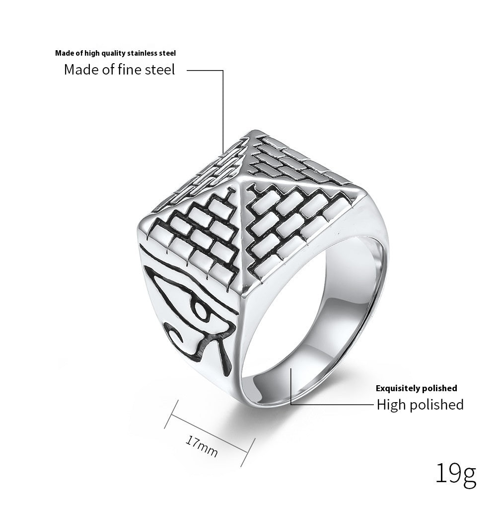 Unisex Egyptian Horus Eye Pyramid Ring In Stainless Steel Retro Jewelry For Men Women Durable Accessory Statement Ring
