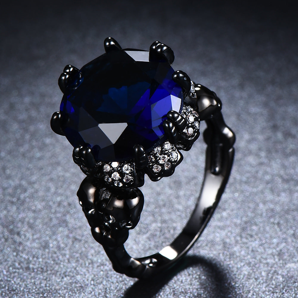 Womens Copper Ring With Electroplating Artificial Gem Inlay Skull Design Black Gold Wedding Ring In Red Purple Green