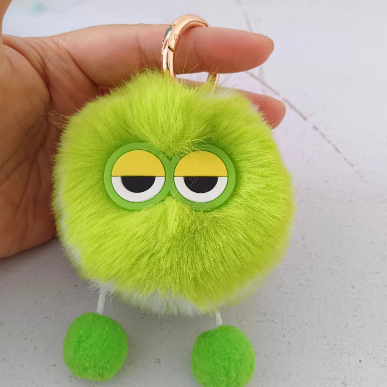 Cartoon Faux Fur Tennis Ball Keychain Ornament Handmade With Round Buckle And Belt Gift For Car Bag Christmas New Year