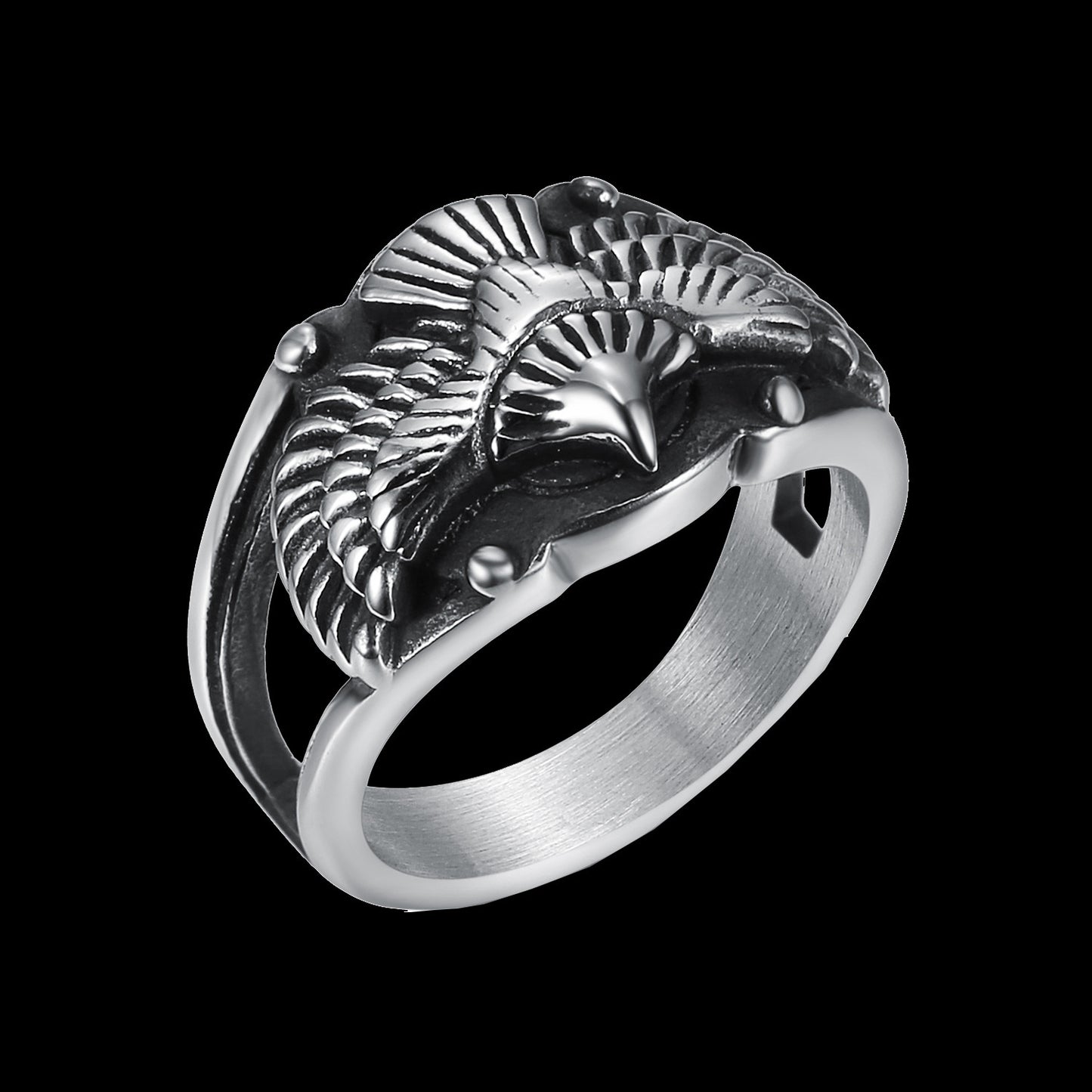 Retro Flying Eagle Stainless Steel Wing Ring Unisex Jewelry Polished Metal Band With Wings Sizes 7 8 9 10 11 12 13