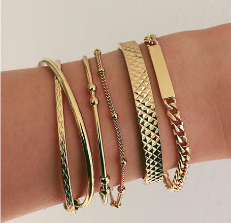 Vintage Metal Water Ripple Geometric Alloy Bracelet European Style Womens Fashion Accessory Elegant Everyday Wear