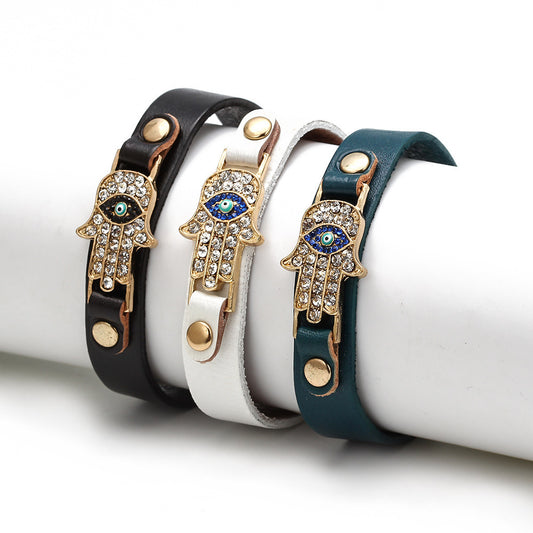 Womens Leather Palm Bracelet With Diamond Eyes Jewelry