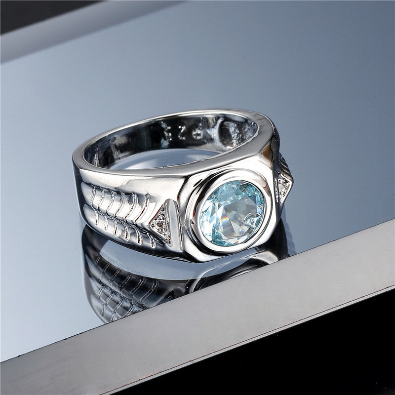 Geometric Copper Ring With Zircon Sea Blue Finish Radiant