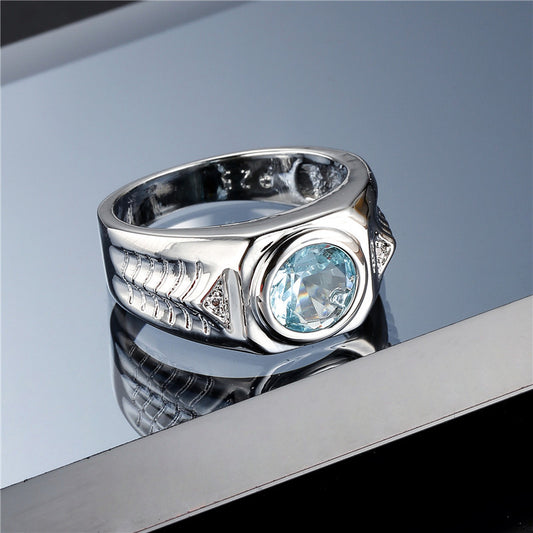 Geometric Copper Ring With Zircon Sea Blue Finish Radiant