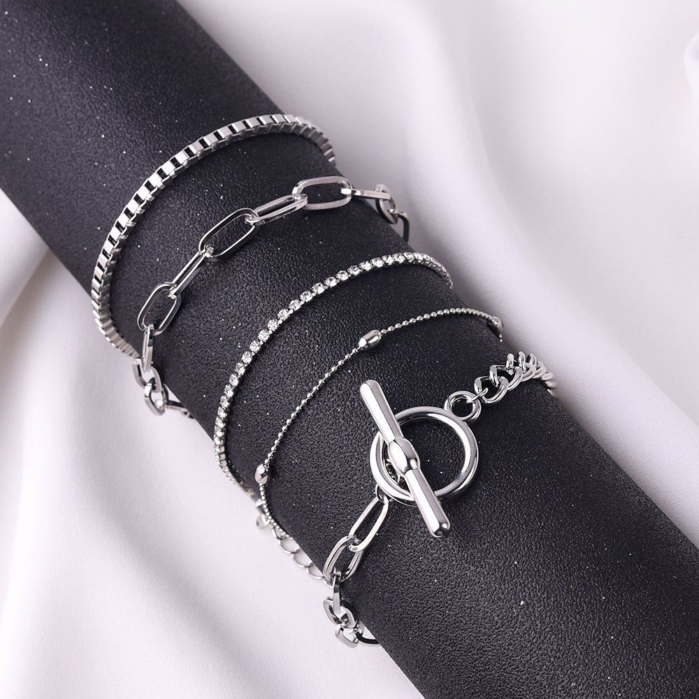 Womens Layered Geometric Metal Alloy Bracelet With Diamond Electroplating Creative Fashion Jewelry For Women Everyday