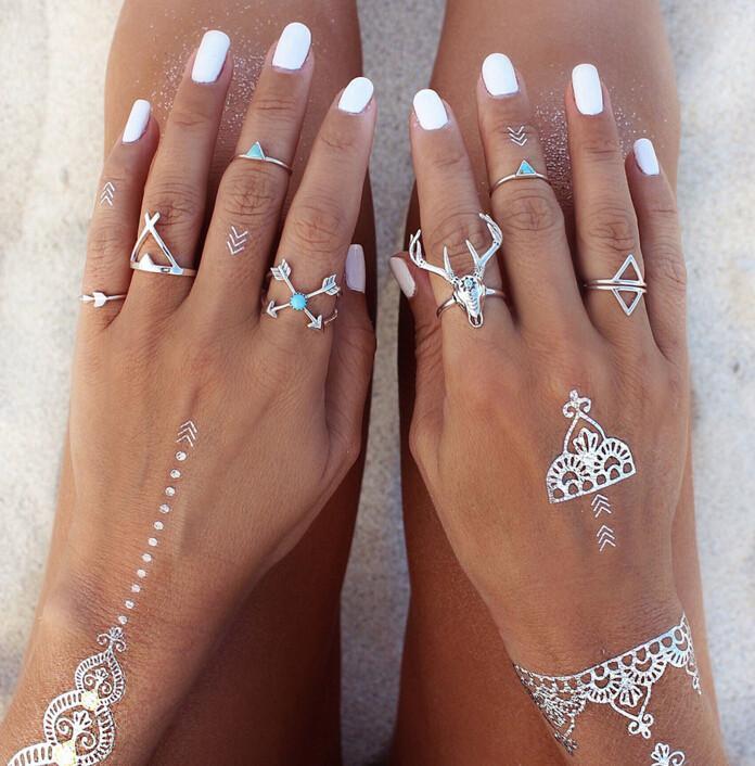 Bohemian Elk Head Ring Set Turquoise Arrow Jewelry Gift