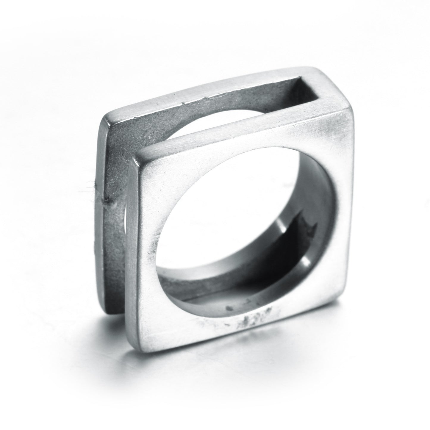 Mens Square Hollow Stainless Steel Ring Geometric Design Silver Band Jewelry Gift For Festivals European Style