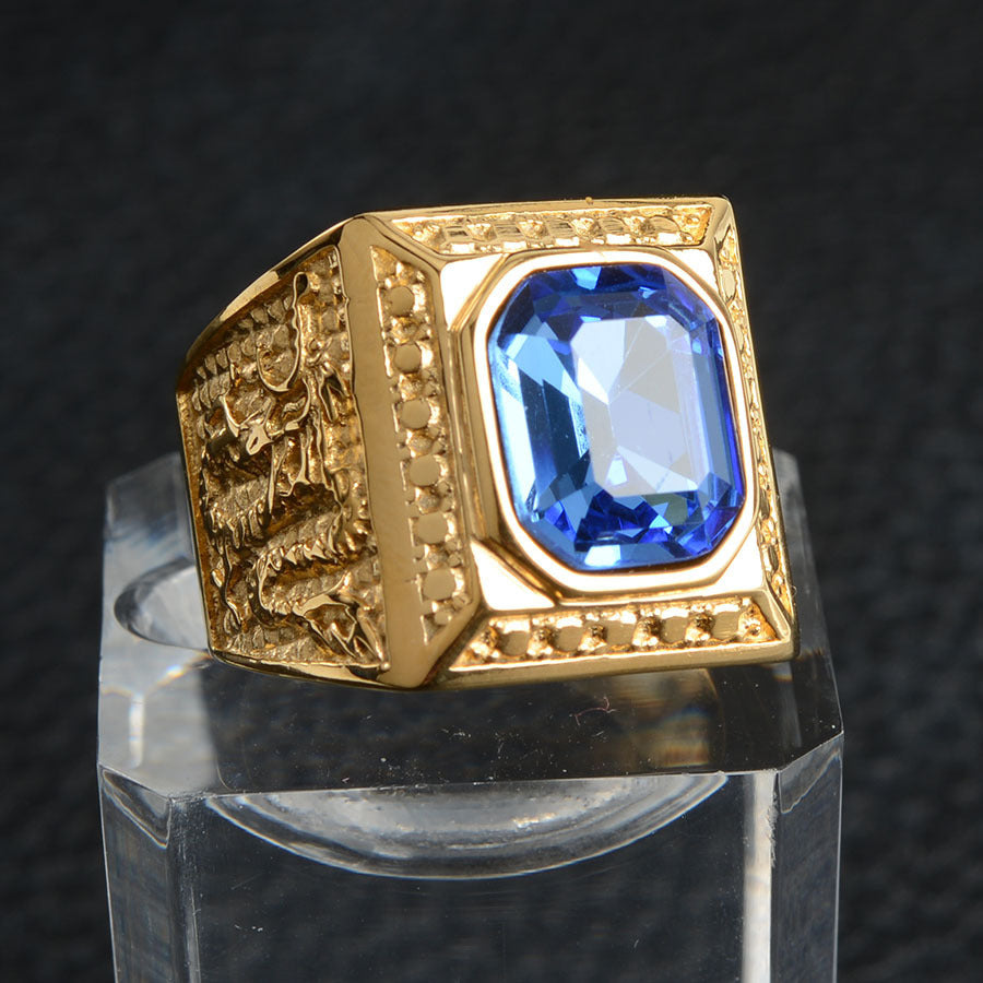 Unisex Stainless Steel Ring With Geometric Design Texture Casting Inlay Gems Statement Bands For Everyday Wear