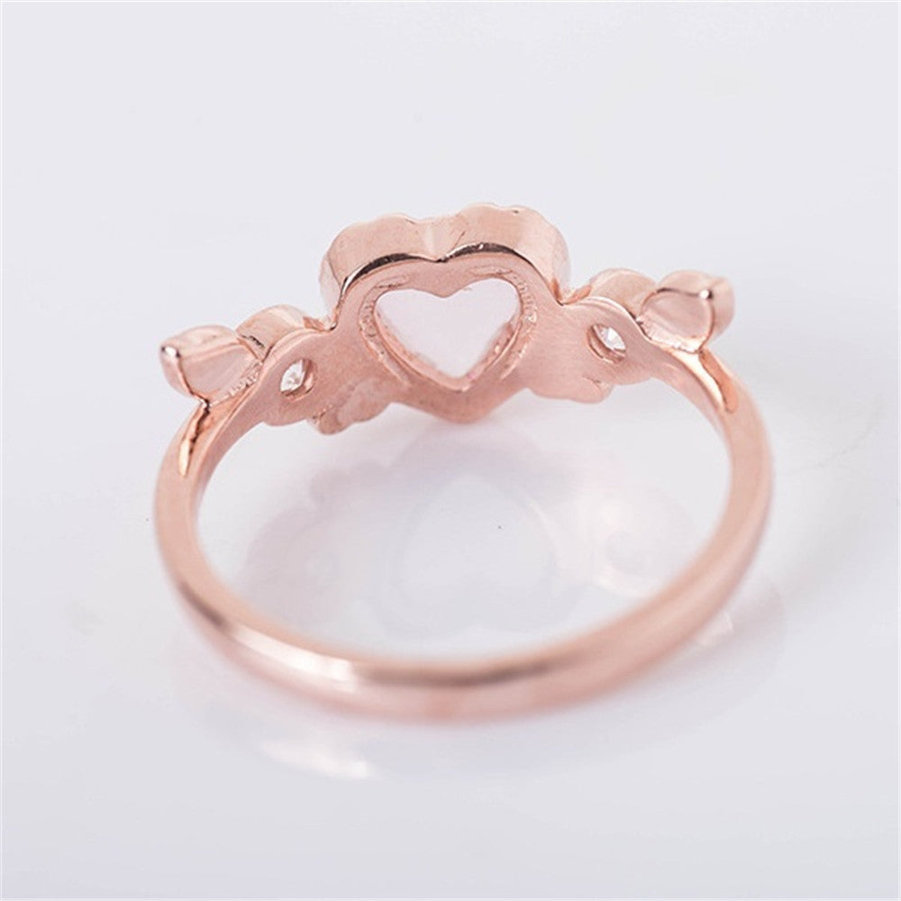 Heart Shaped Wings Ring Zircon Inlay Rose Gold Silver Base Metal Unisex Design Gift for Women Heart Jewel Chic