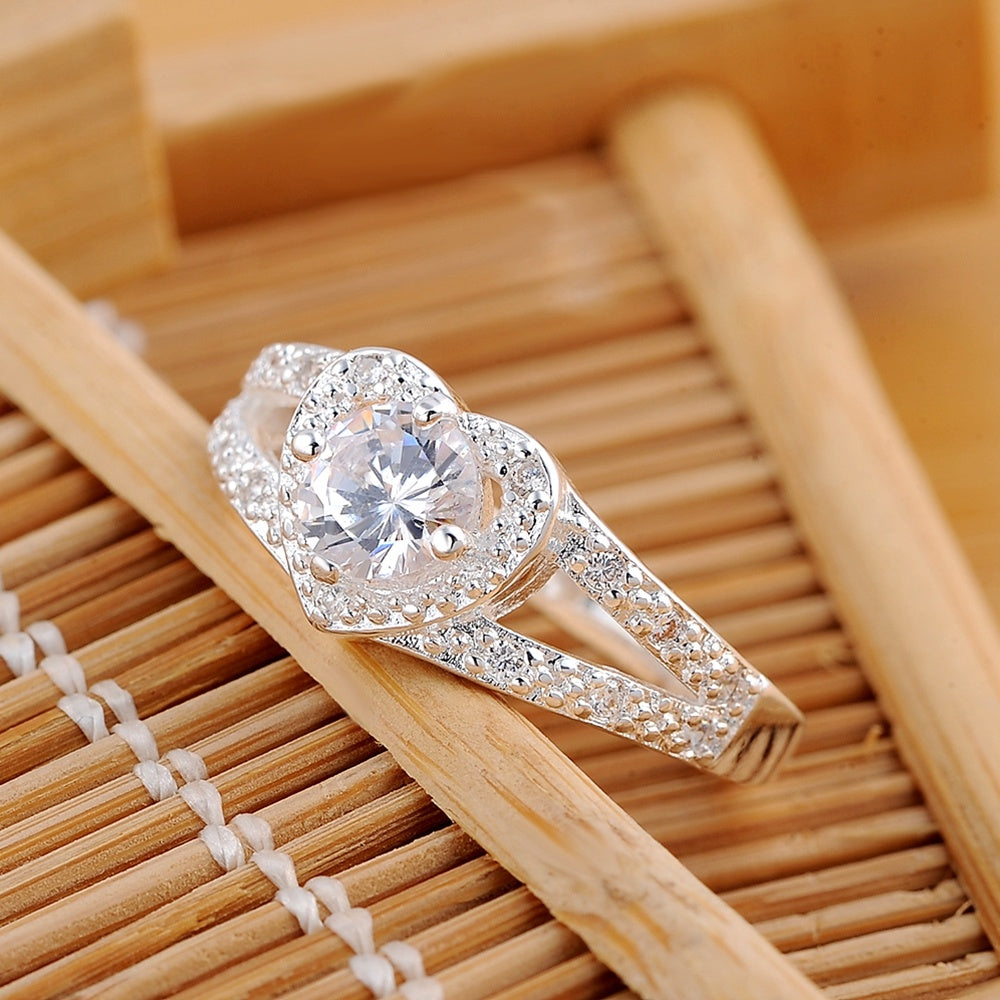 Heart Shaped Silver Plated Copper Ring For Women Wedding