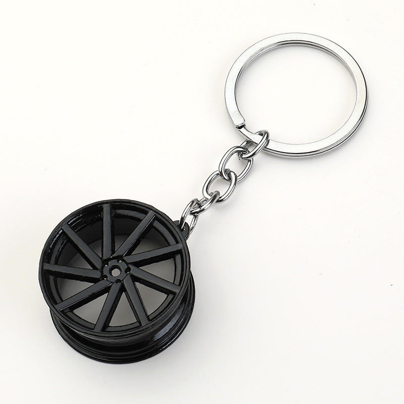 Car Wheel Hub Keychain Zinc Alloy Key Ring National Fashion Design Auto Wheel Key Ring Gift Black White Car Accessory