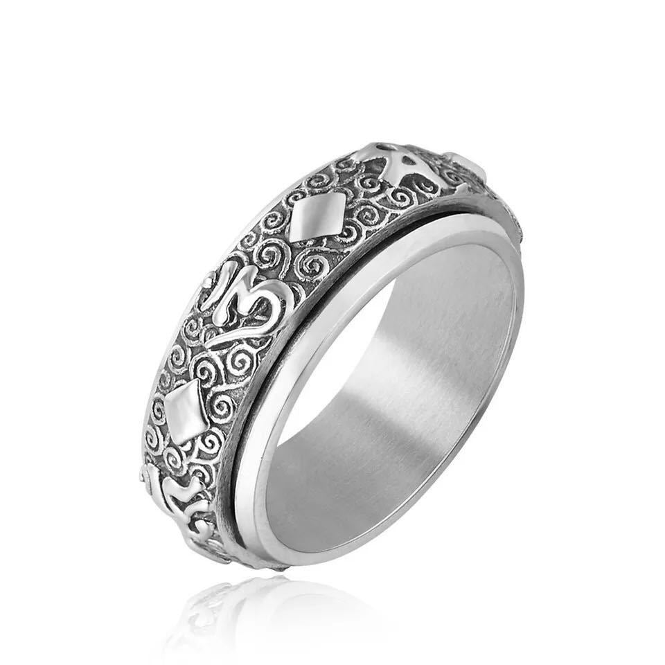 Rotatable Stainless Steel Ring With Buddhist Geometric Design For Unisex Gift Festivals Trade Shows Gift Ready
