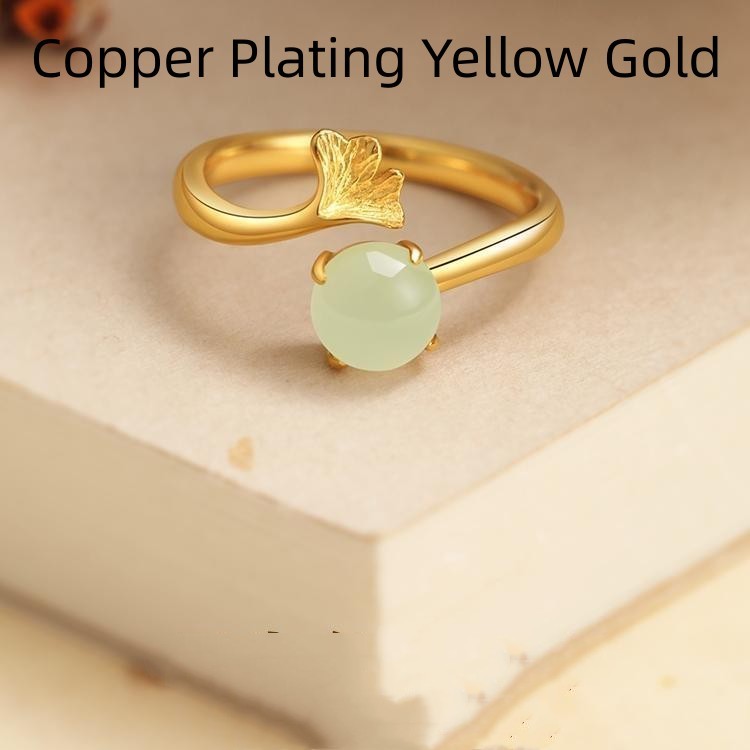 Adjustable S925 Silver Ring With Ginkgo Leaf Design Electroplated Finish 2mm Band For Women Jewelry For Daily Wear