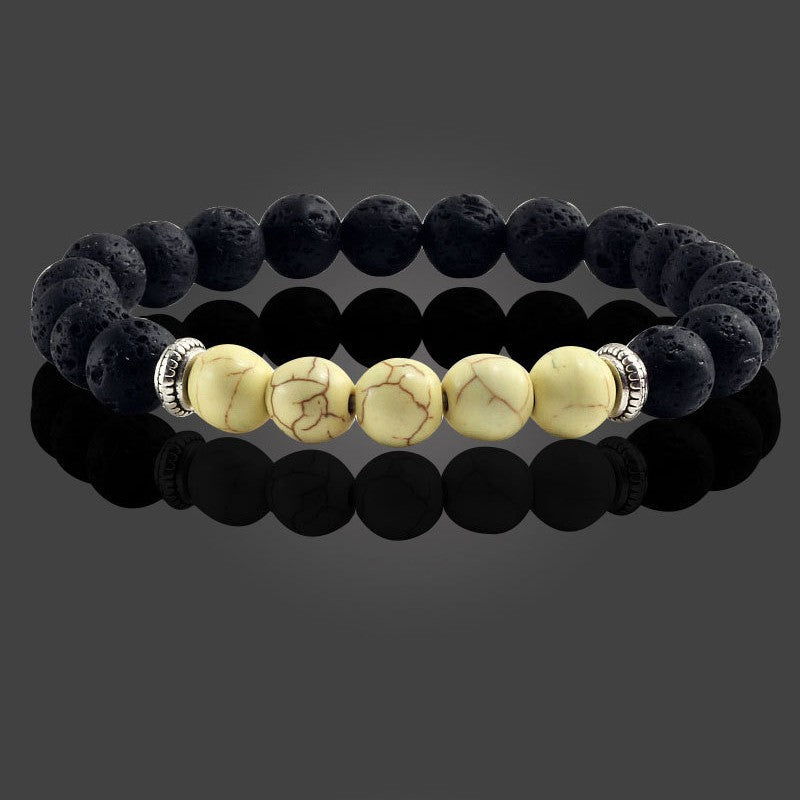 Unisex Natural Stone Turquoise Volcanic Rock Bracelet Adjustable Elastic String Geometric Design For Men Women