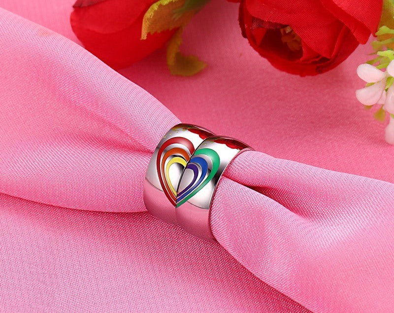 Rainbow Titanium Steel Couple Ring Geometric Lovers European American Style Epoxy Processing Material Titanium