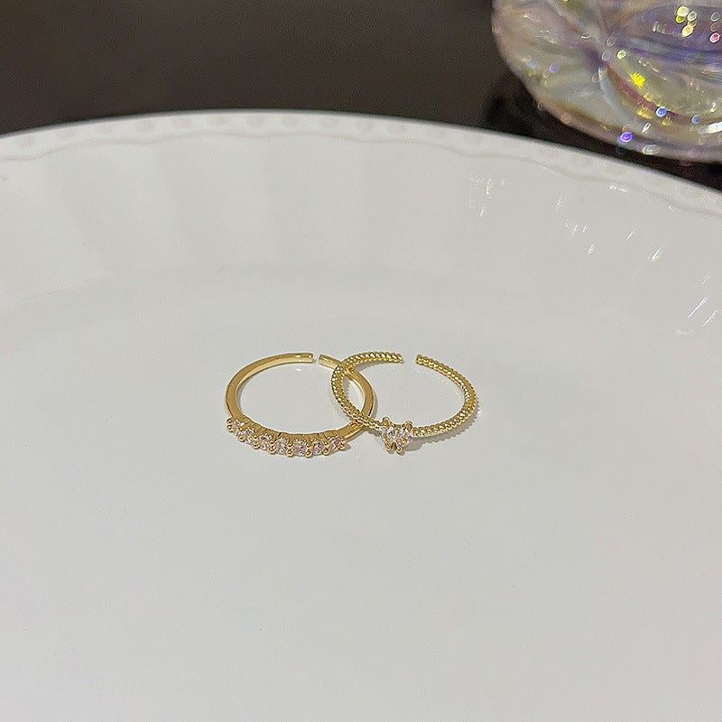 Open Ring For Women Butterfly Zircon Inlaid Copper Ring With Bow Square Heart Elements Fashion Jewelry Sparkle