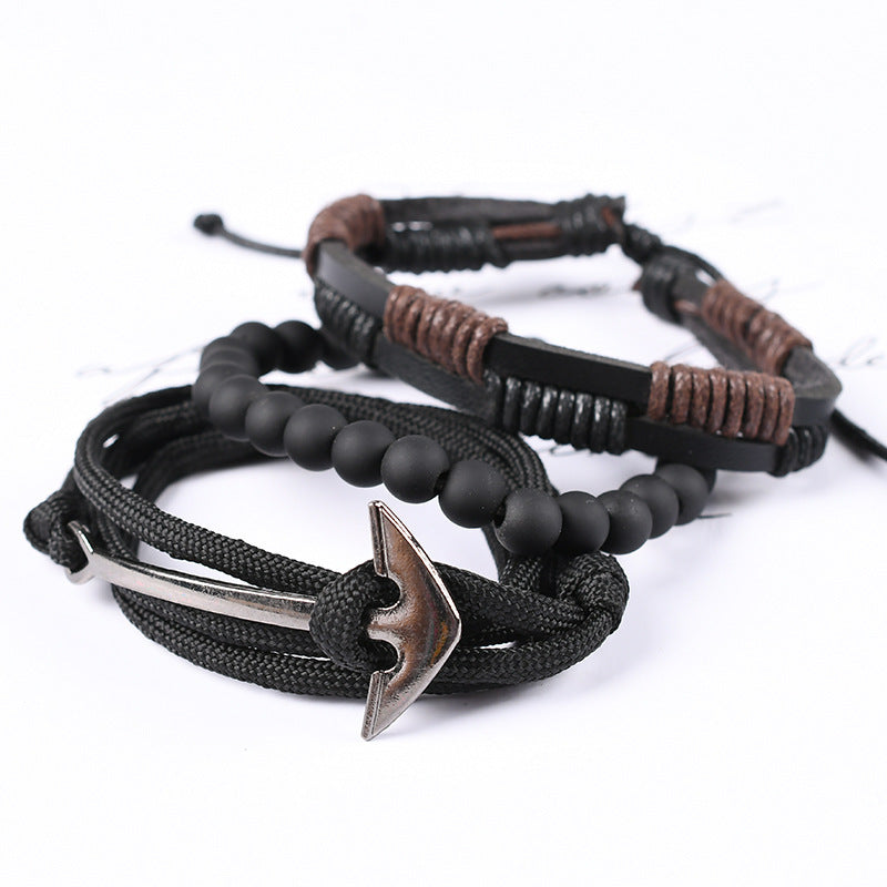 Unisex Leather Bracelet With Punk Owl And Leaf Design Adjustable Hand Woven Rope With Metal Accents Dark Brown